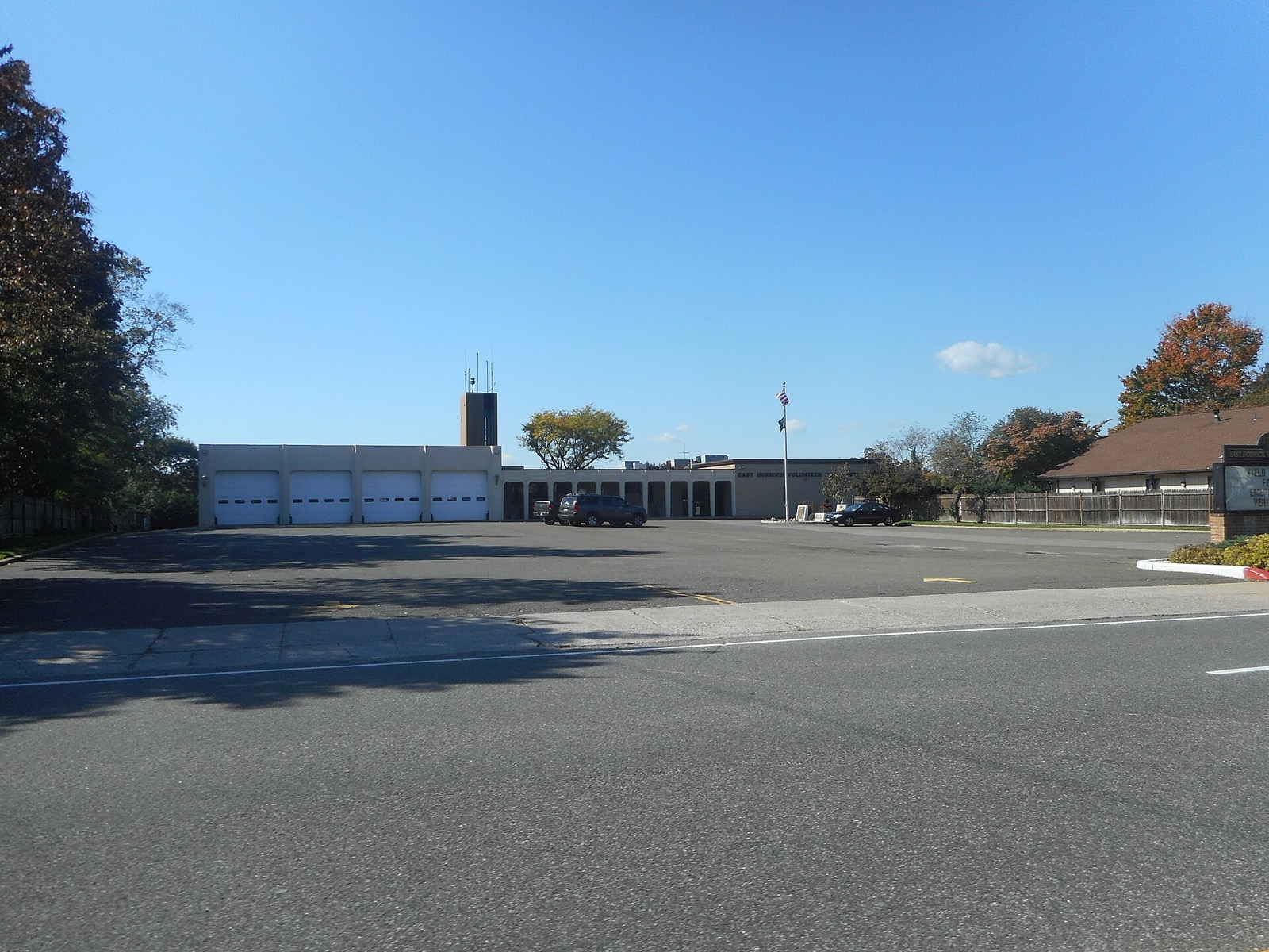 East Norwich Volunteer Fire Department building seen from the road