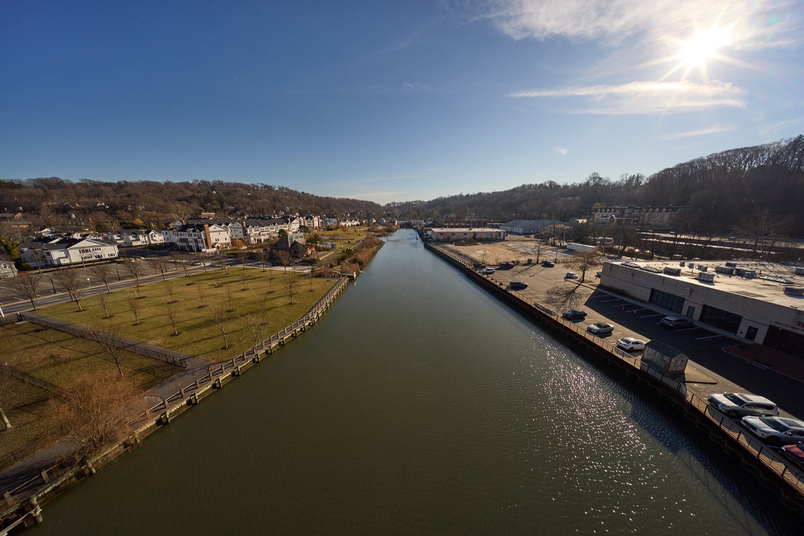 Hempstead Harbor at Roslyn on a winter day, viewed across the water
