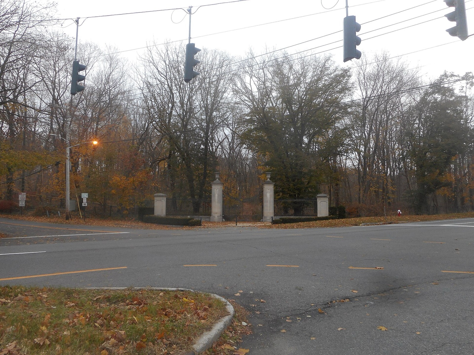 Stone gateway to the former Knollwood Estate ruins in Muttontown