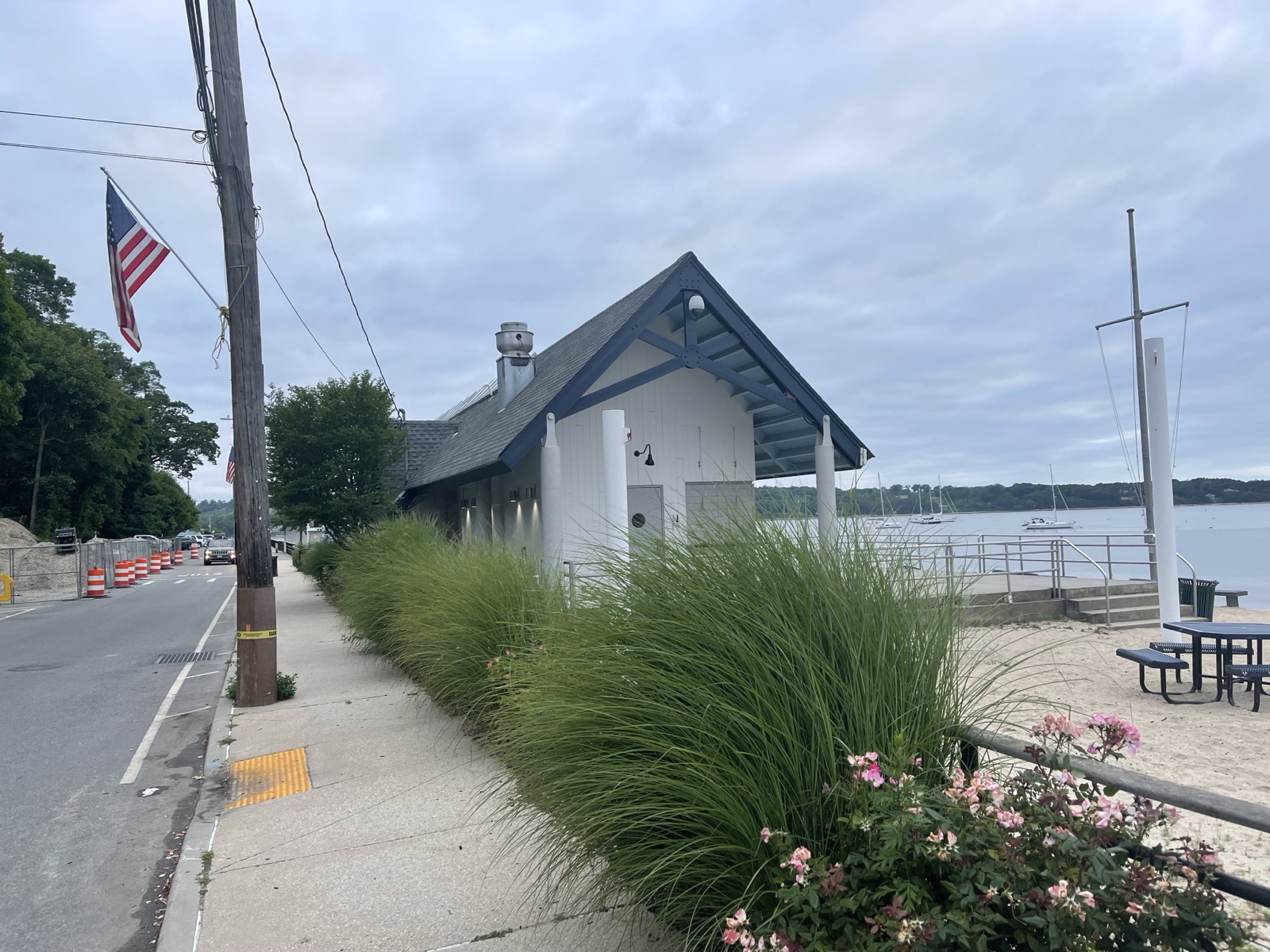 The Boulevard sidewalk beside the Sea Cliff Beach building and the harbor